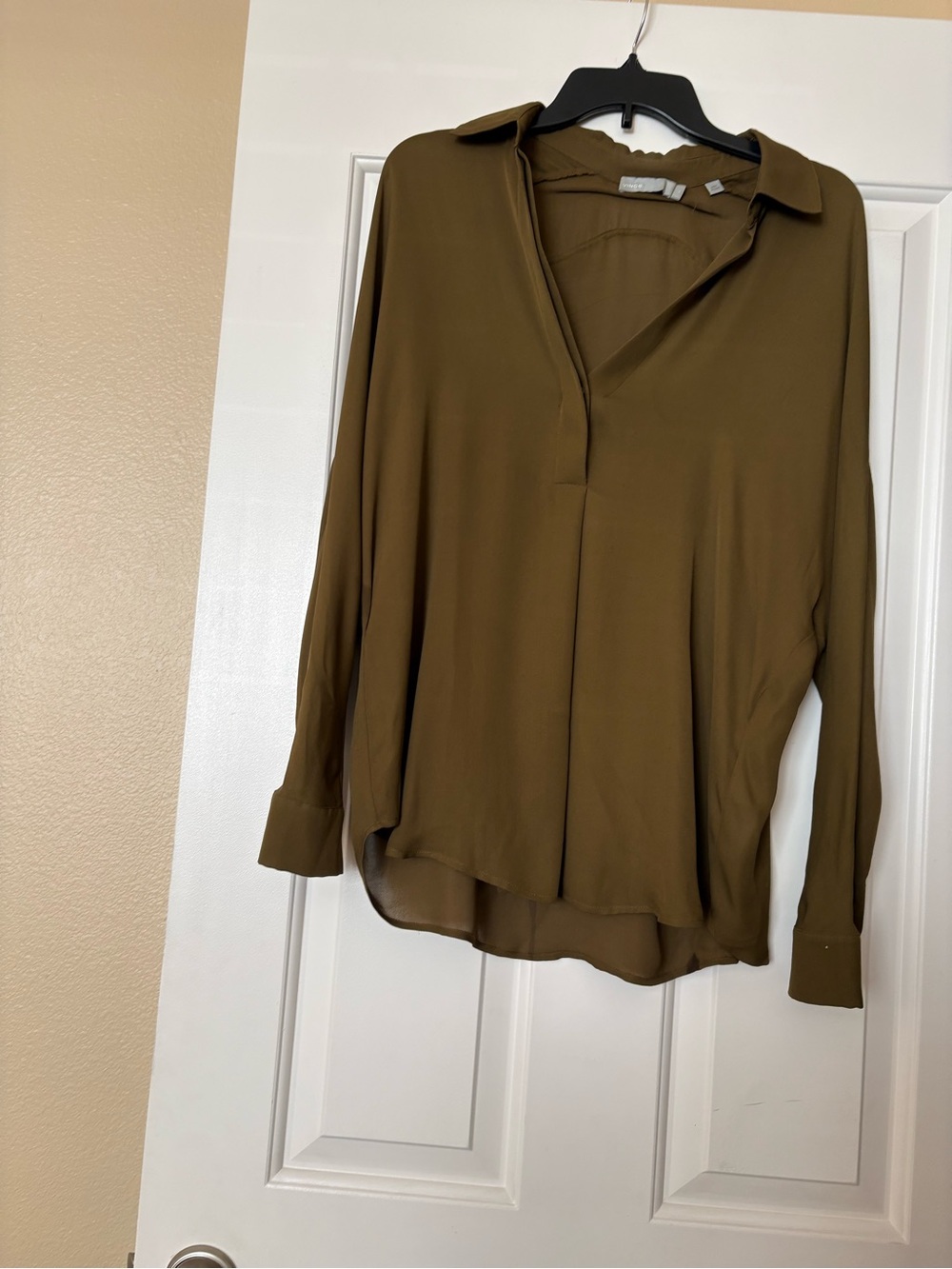 Vince Olive Collared Long-Sleeve Blouse